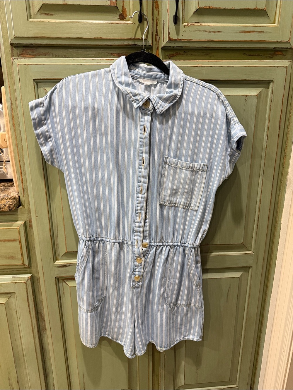Blu Pepper Light Blue Striped Button-Front Romper